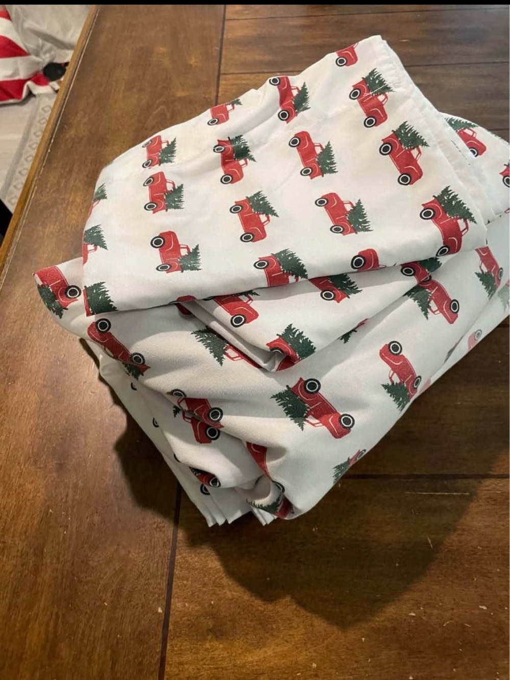 Festive Red Truck Holiday Bed Sheet - Classic White Background